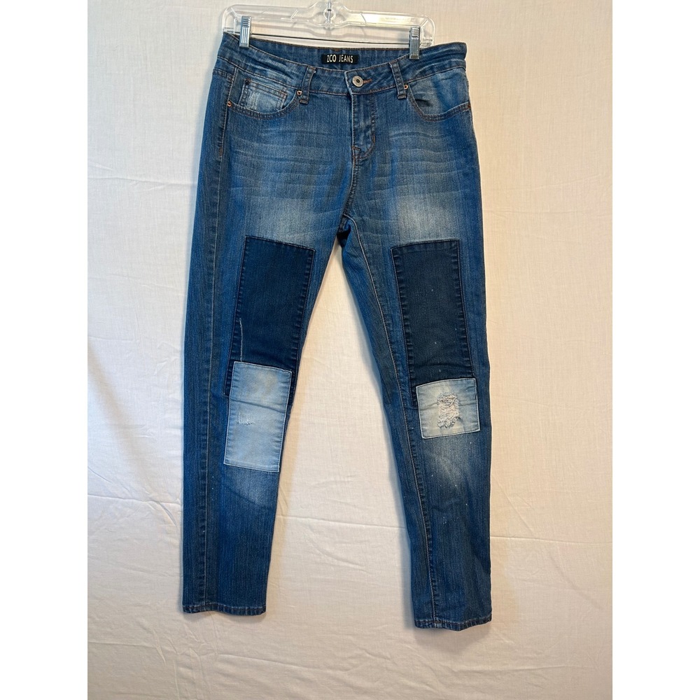 ZCO Jeans Womens 13 Blue Patchwork Skinny Denim Pants Medium Wash Distressed